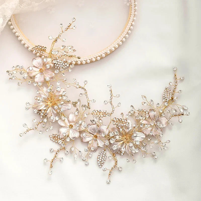 Luxurious Flower Headbands Tiaras Wedding Hair Accessories For Women Bride Hair Jewelry Bridal Headband Headpiece Party Hairband