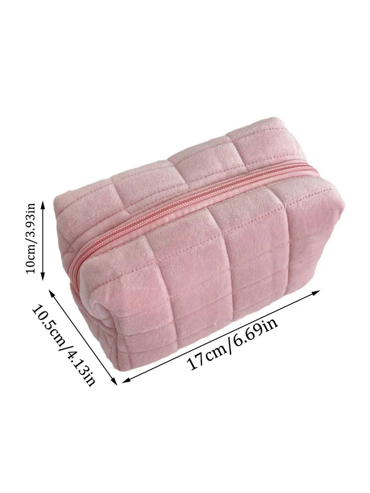 Cute Plush Makeup Bag for Women Portable Travel Small Cosmetic Bags Solid Color Zipper Toiletry Bag Washing Pouch Storage Bags