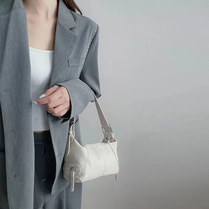 Underarm Bag Women's Bag Cool Drag Style Single Shoulder Underarm Stick Bag Niche Design Leather Zipper Single Shoulder Handbag
