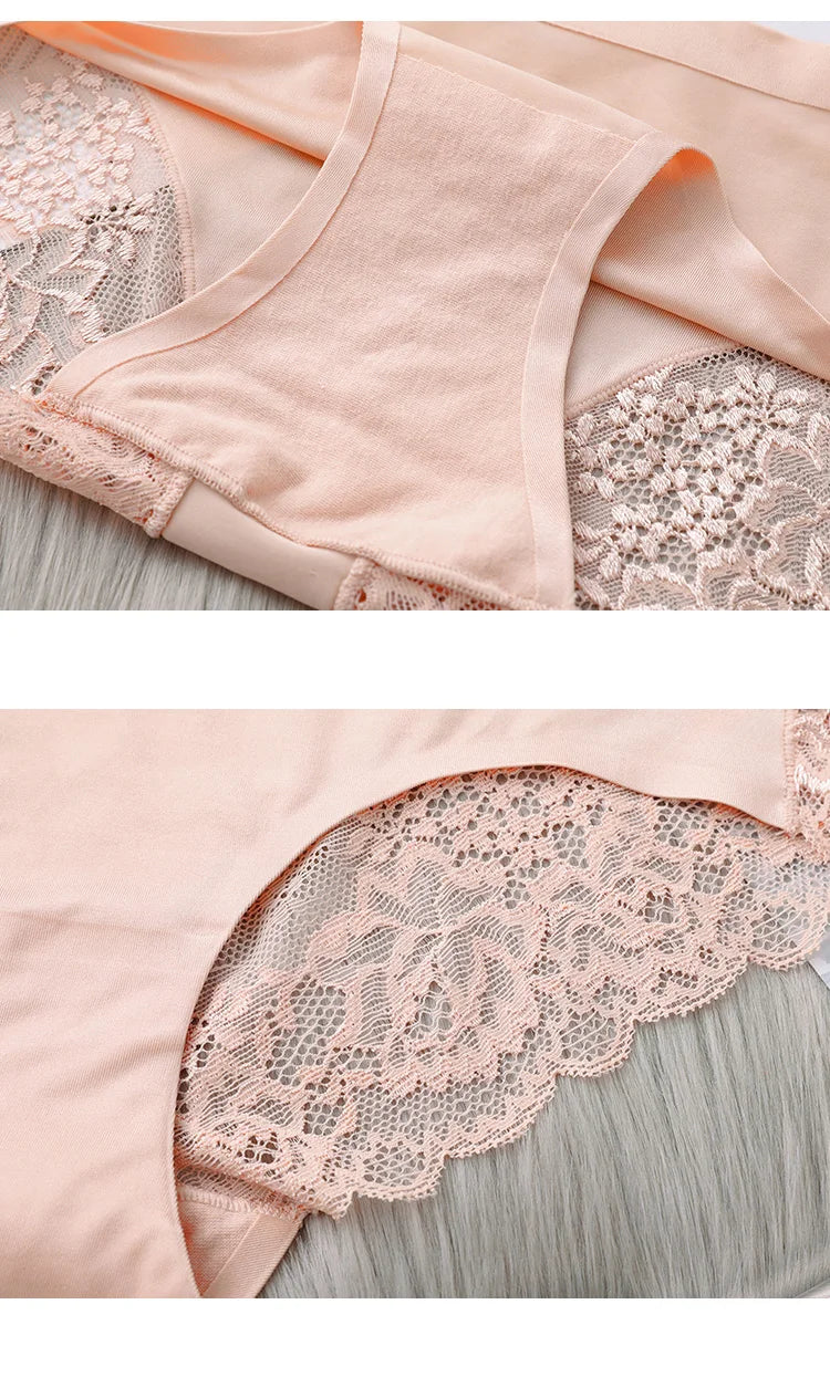 4Pcs Women's Panties Exquisite Lace Underwear Silk Satin Sexy Seamless Girls Lingerie Female Briefs Plus Size Comfort Underpants