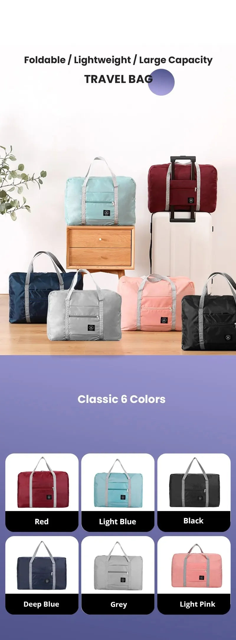 Foldable Travel Duffel Bag for Airlines Carry on Bag for Women and Girls Lightweight Large Capacity Sports Weekend Trip Overnigh