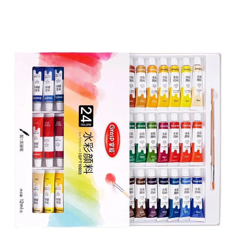 Watercolor Paint Set Art Painting Tools for Students Painting Beginners 12 Colors Washable 24 Colors