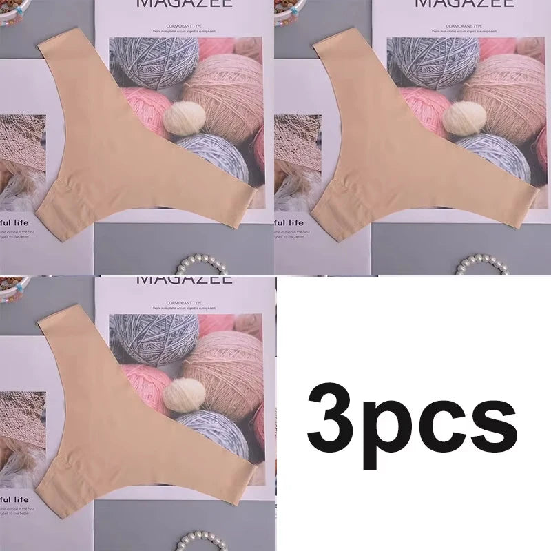 3PCS Seamless Panties Women Ice Silk Underwear Low Waist V-Waist Briefs Cotton Crotch Breathable Quick-Drying Sports Underwear