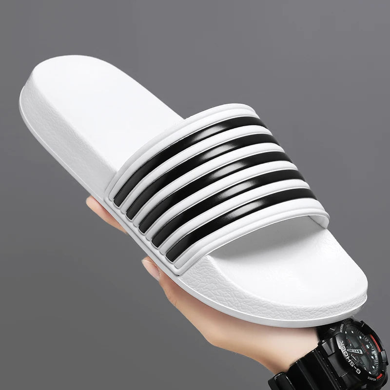 Men Shoes Women Slippers Stripes Pool Slides Summer Men Slippers Couple Beach Plus Size Sandals 46 48 Non-slip Shoes Home Slides