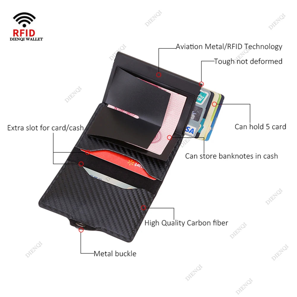 Carbon Fiber Rfid Blocking Men ID Credit Card Holders Wallet Leather Metal Business Bank CreditCard Cardholder Case Carteras