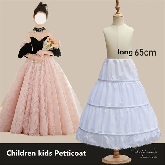 White Children kids Petticoat A-Line 3 Hoops One Layer Flower Girls Crinoline Lace Trim Flower Girl Dress Underskirt