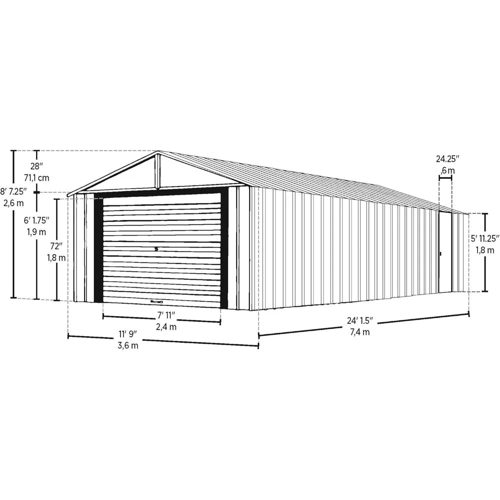 Galvanized Steel Wall Storage for Building, Ultra-High Wall, Storage Shed with Ultra Wide Rolling Shutter Door, 12 in x 24 in