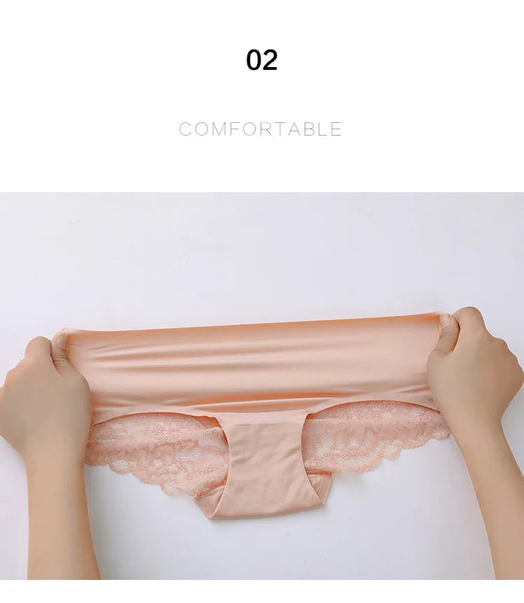 4Pcs Women's Panties Exquisite Lace Underwear Silk Satin Sexy Seamless Girls Lingerie Female Briefs Plus Size Comfort Underpants