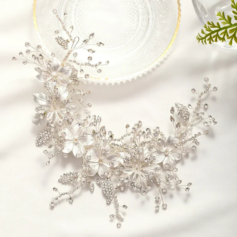Luxurious Flower Headbands Tiaras Wedding Hair Accessories For Women Bride Hair Jewelry Bridal Headband Headpiece Party Hairband