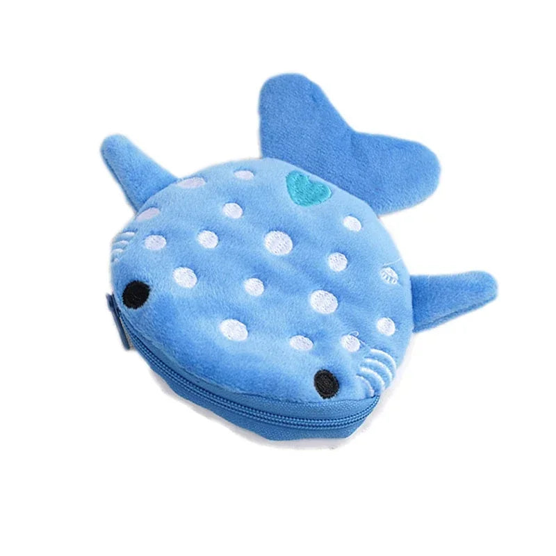 Fashion Cute Blue Shark Mini Whales Coin Purse Plush Zipper Coin Wallet Designer Women's Small Change Bag Key Earphone Pouch