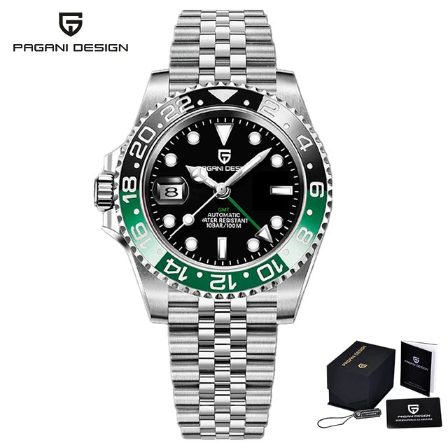 PAGANI DESIGN GMT Watches Men's Luxury Automatic Mechanical Wristwatch Sapphire Glass 40MM Stainless Steel Waterproof Watch