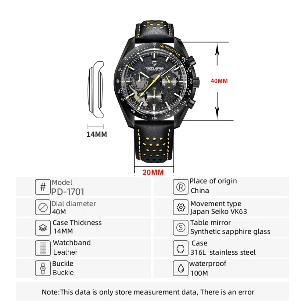 PAGANI DESIGN 1701 Moon Mens Quartz Watches Men Luxury Watch For Men Chronograph AR Sapphire Mirror Waterproof Reloj Hombre 2025
