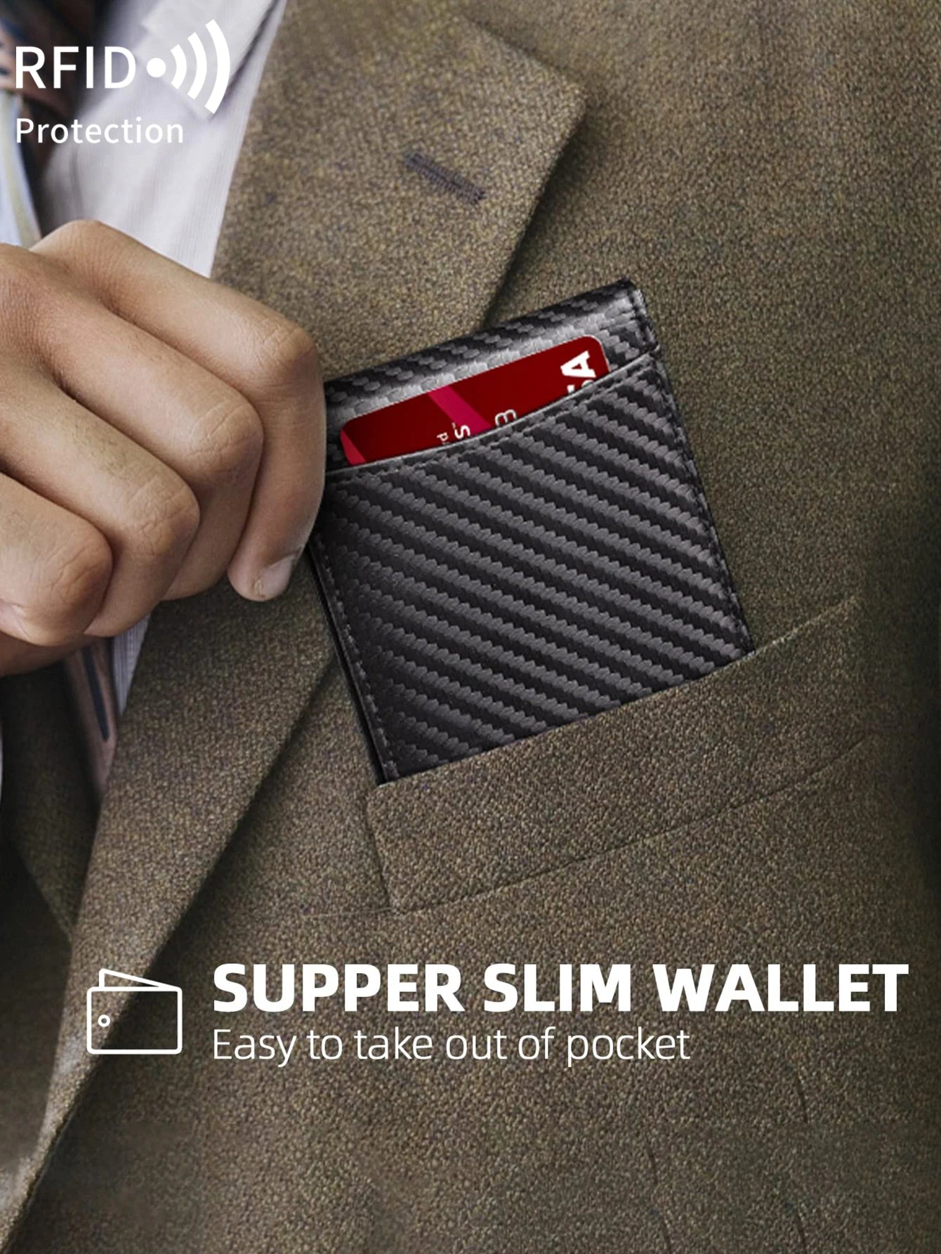 RFID carbon fiber men's wallet multifunctional ultra-thin mini 7-card slot/short card bag large capacity portable men's wallet