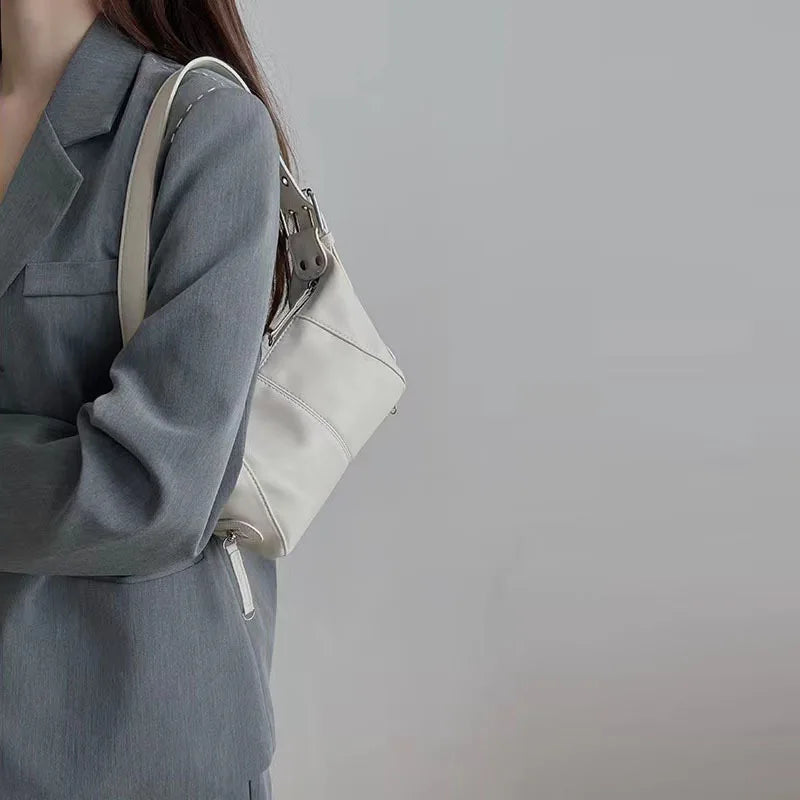 Underarm Bag Women's Bag Cool Drag Style Single Shoulder Underarm Stick Bag Niche Design Leather Zipper Single Shoulder Handbag