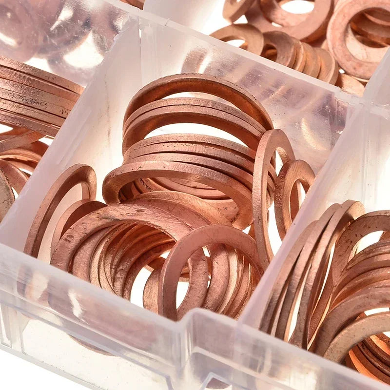 100 PCS Of Copper Washers, Washers, Nuts, And Bolts, With Box M4/M5/M6/M8/M10/M12/M14 Seal Combination Kit For Oil Pan Plugs