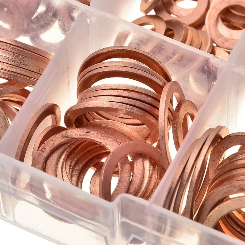 100 PCS Of Copper Washers, Washers, Nuts, And Bolts, With Box M4/M5/M6/M8/M10/M12/M14 Seal Combination Kit For Oil Pan Plugs
