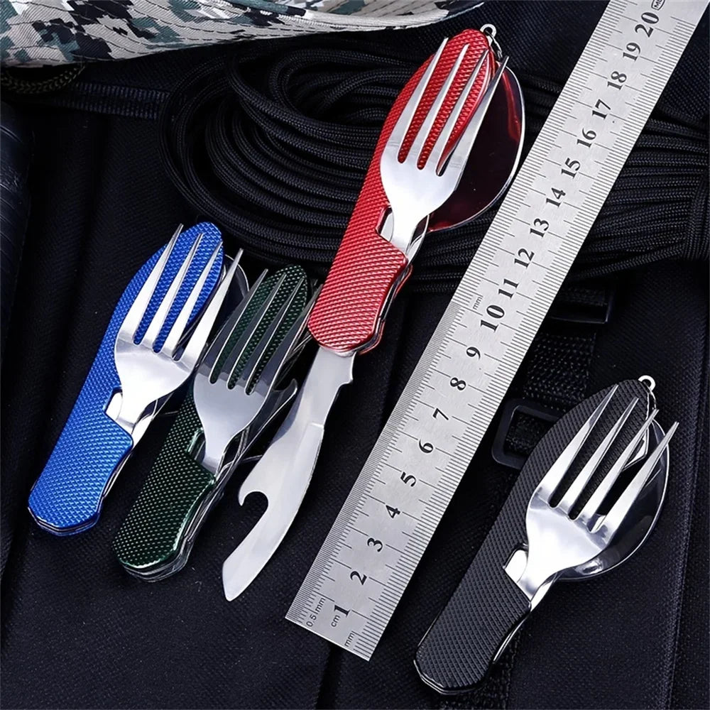 Foldable camping utensil set-multi-functional knife, fork, spoon combo for outdoor activities and sports camping picnic travel