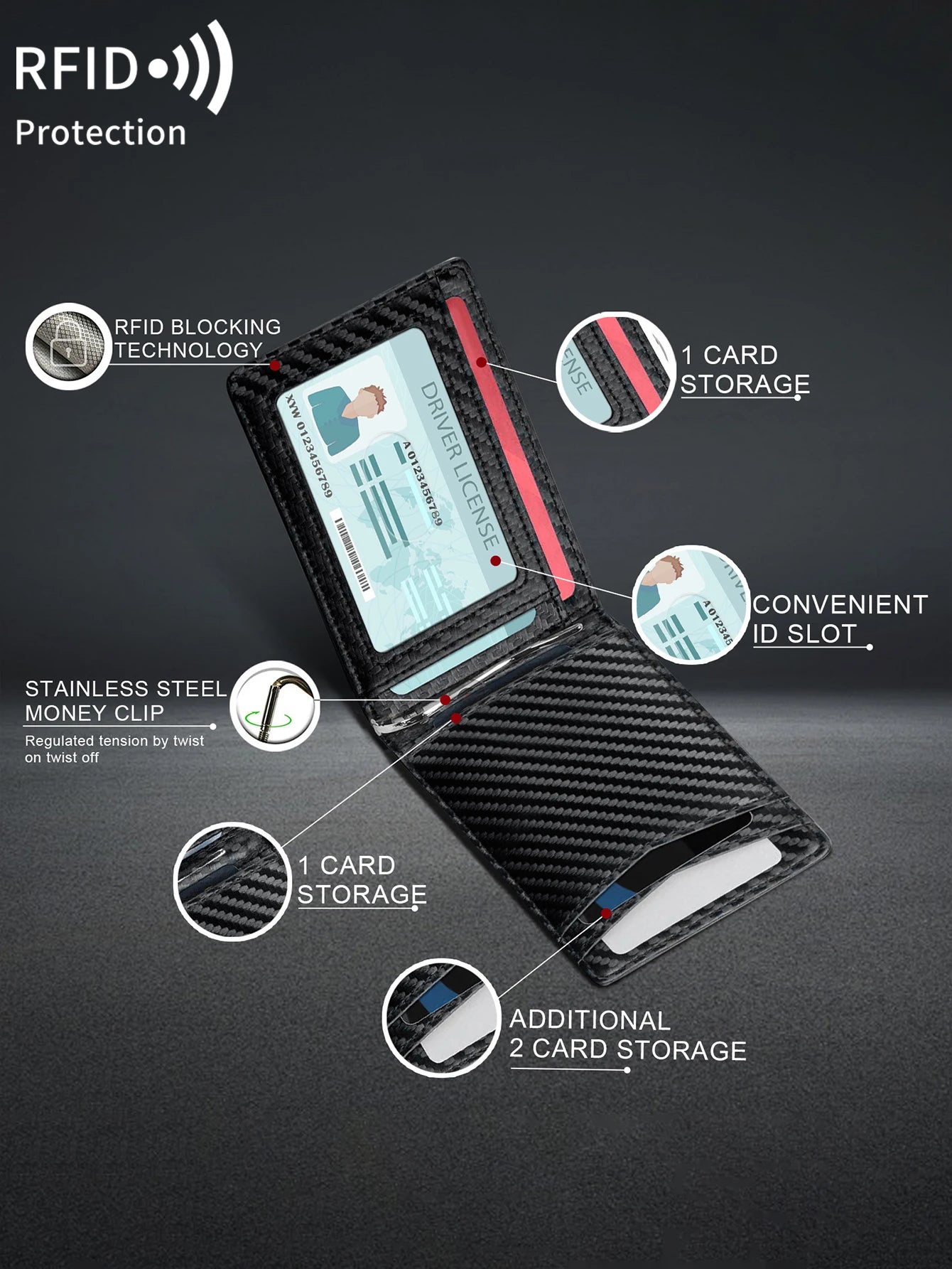 RFID carbon fiber men's wallet multifunctional ultra-thin mini 7-card slot/short card bag large capacity portable men's wallet