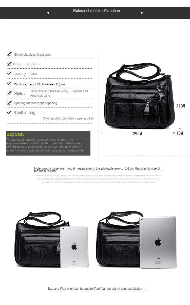 Women's bag Pu multilayered soft leather ladies fashion simple shoulder bags mom's bags crossbody bags