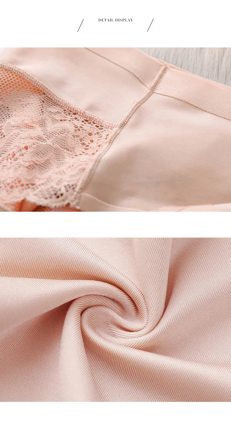 4Pcs Women's Panties Exquisite Lace Underwear Silk Satin Sexy Seamless Girls Lingerie Female Briefs Plus Size Comfort Underpants