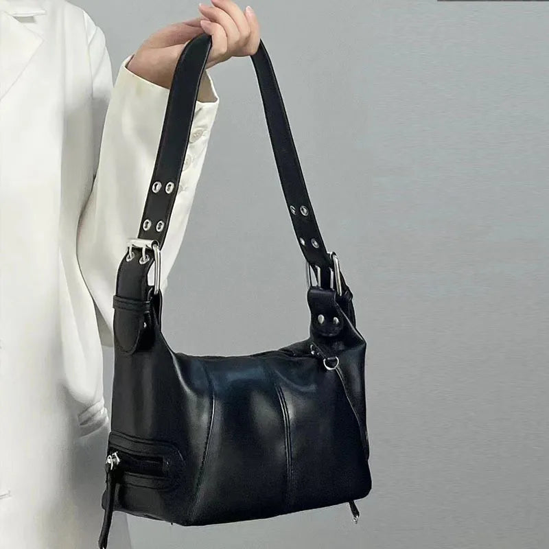 Underarm Bag Women's Bag Cool Drag Style Single Shoulder Underarm Stick Bag Niche Design Leather Zipper Single Shoulder Handbag