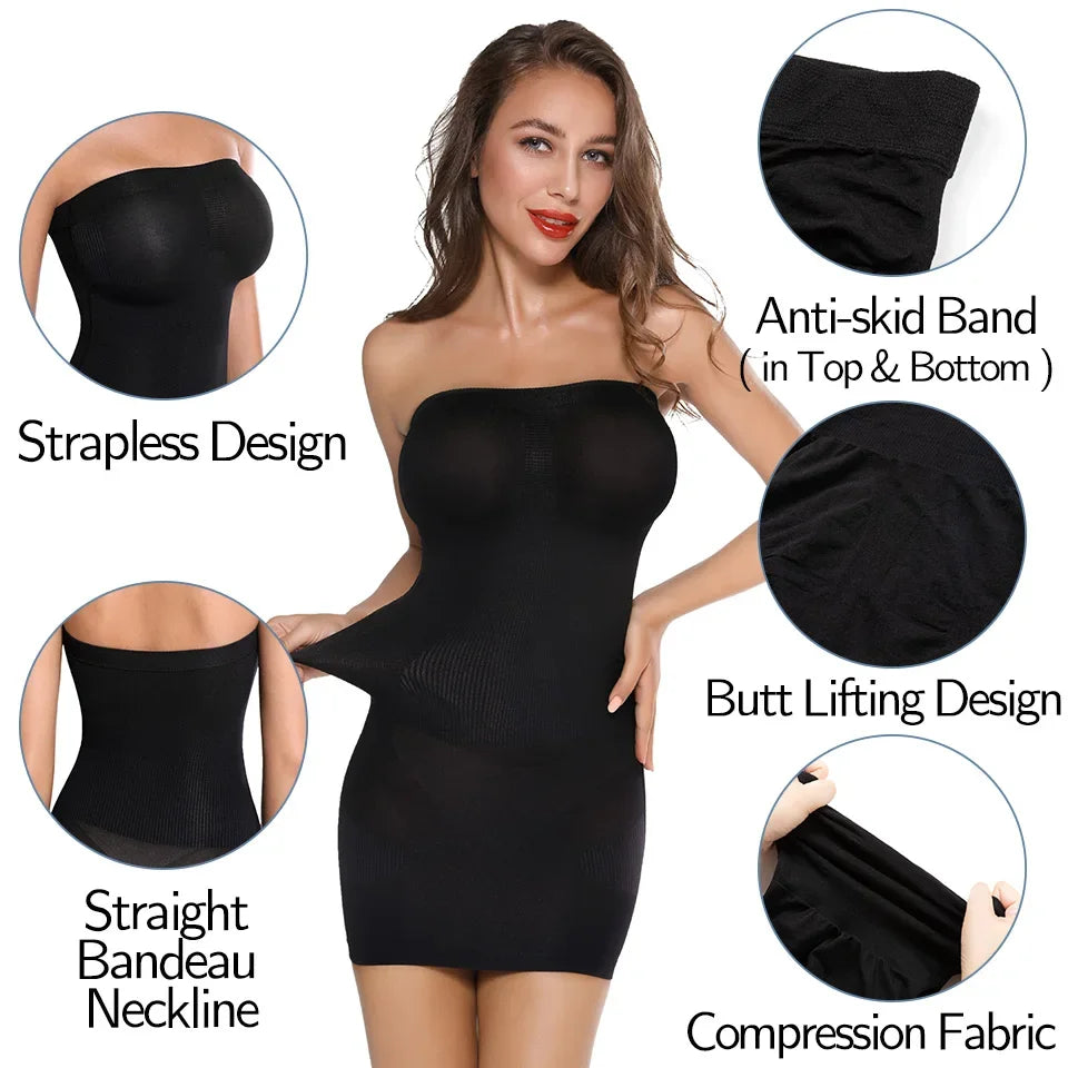 Women Shapewear Strapless Full Slips for Under Dresses Tummy Control Slips Slimming Skirts Full Body Shaper Underwear