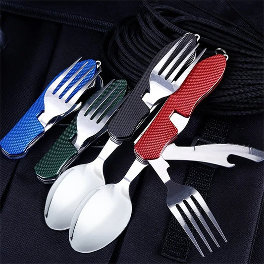 Foldable camping utensil set-multi-functional knife, fork, spoon combo for outdoor activities and sports camping picnic travel