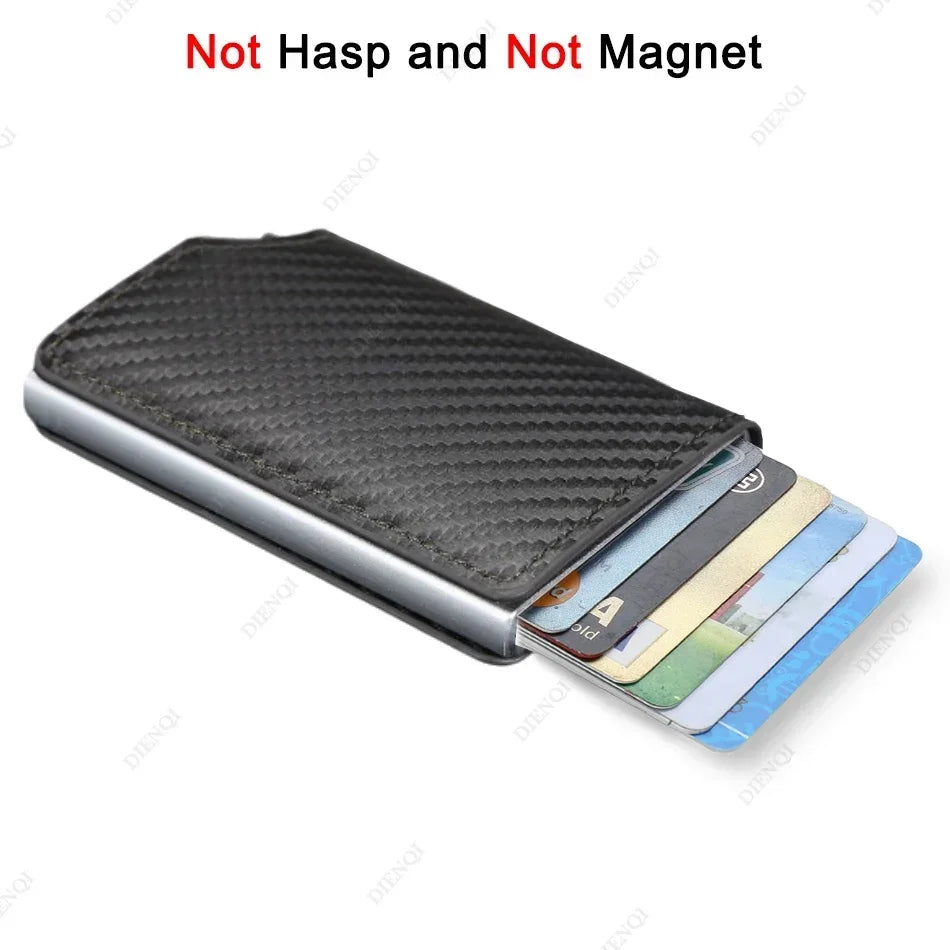 Rfid Credti Card Holders Men Wallets Anti Theft Carbon Fiber Bank Cardholder Case Slim Thin Smart Wallet Pop Up Black Walet New