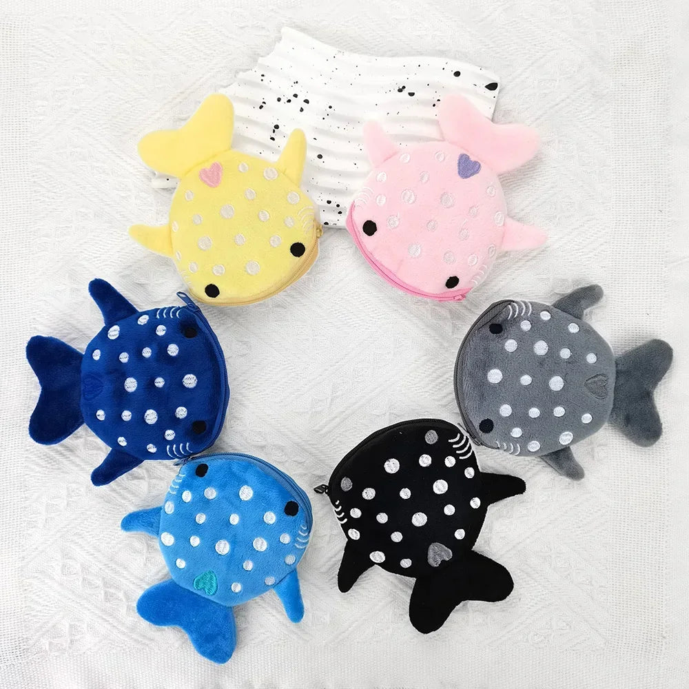Fashion Cute Blue Shark Mini Whales Coin Purse Plush Zipper Coin Wallet Designer Women's Small Change Bag Key Earphone Pouch