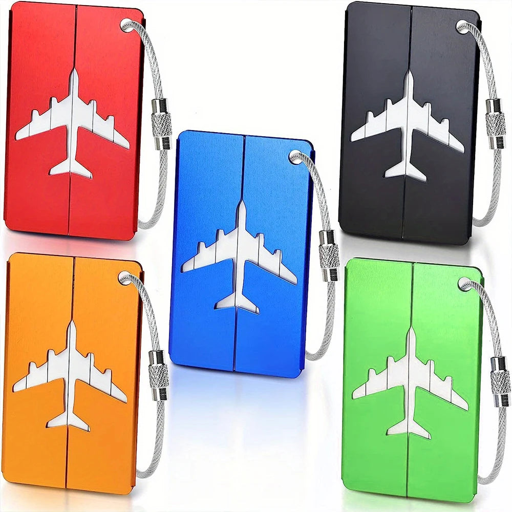 Aluminum Alloy Travel Luggage Tag Hanging Tag Suitcase Tag Plane With Name ID Cards Anti-lost Solid Color Travel Accessories.zmt