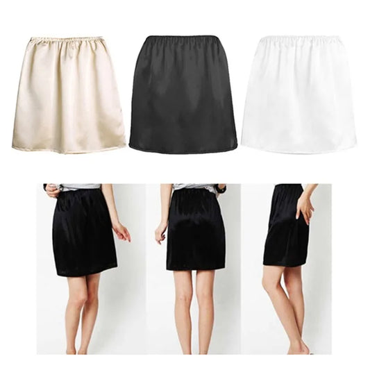 Satin Underskirt Half Slips Dress for Women Summer Thin High Waist Elastic Anti-Penetrating Underskirt Lining Petticoat