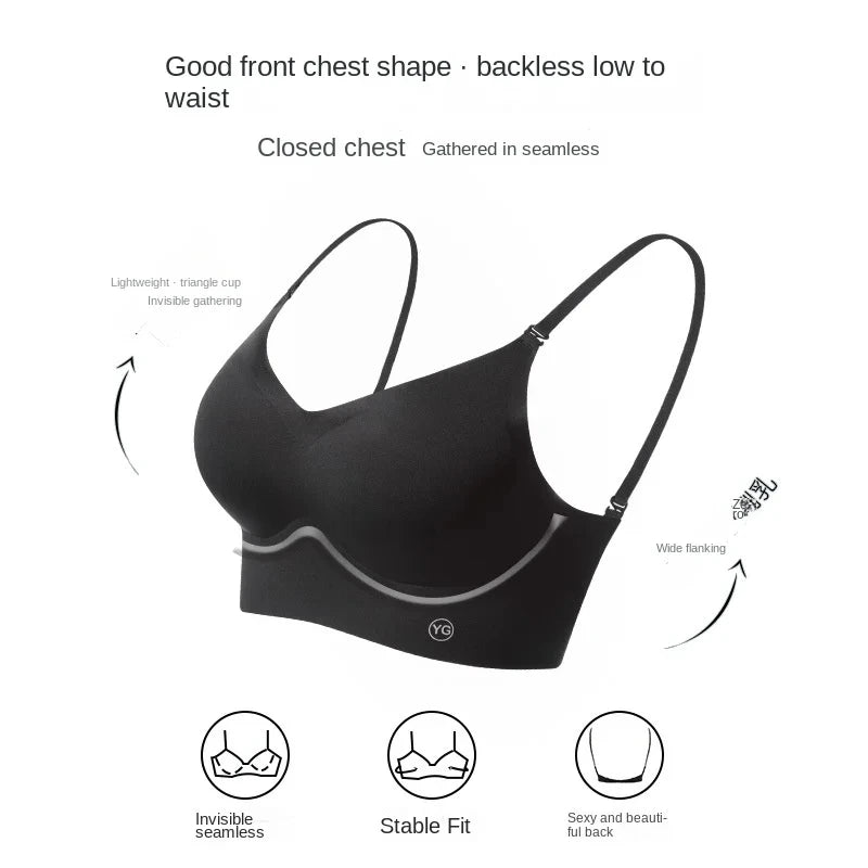 Clearance_UBAU Summer Sexy Bra Women's Slim U-shaped Seamless Backless Underwear Triangle Cup Gathering Bra Women's Sexy Lingeri