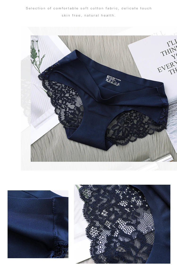 4Pcs Women's Panties Exquisite Lace Underwear Silk Satin Sexy Seamless Girls Lingerie Female Briefs Plus Size Comfort Underpants
