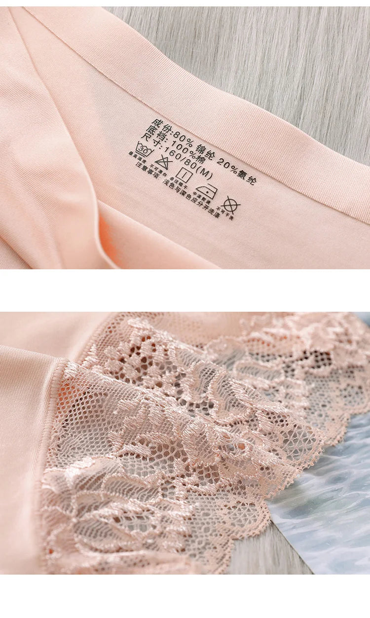 4Pcs Women's Panties Exquisite Lace Underwear Silk Satin Sexy Seamless Girls Lingerie Female Briefs Plus Size Comfort Underpants