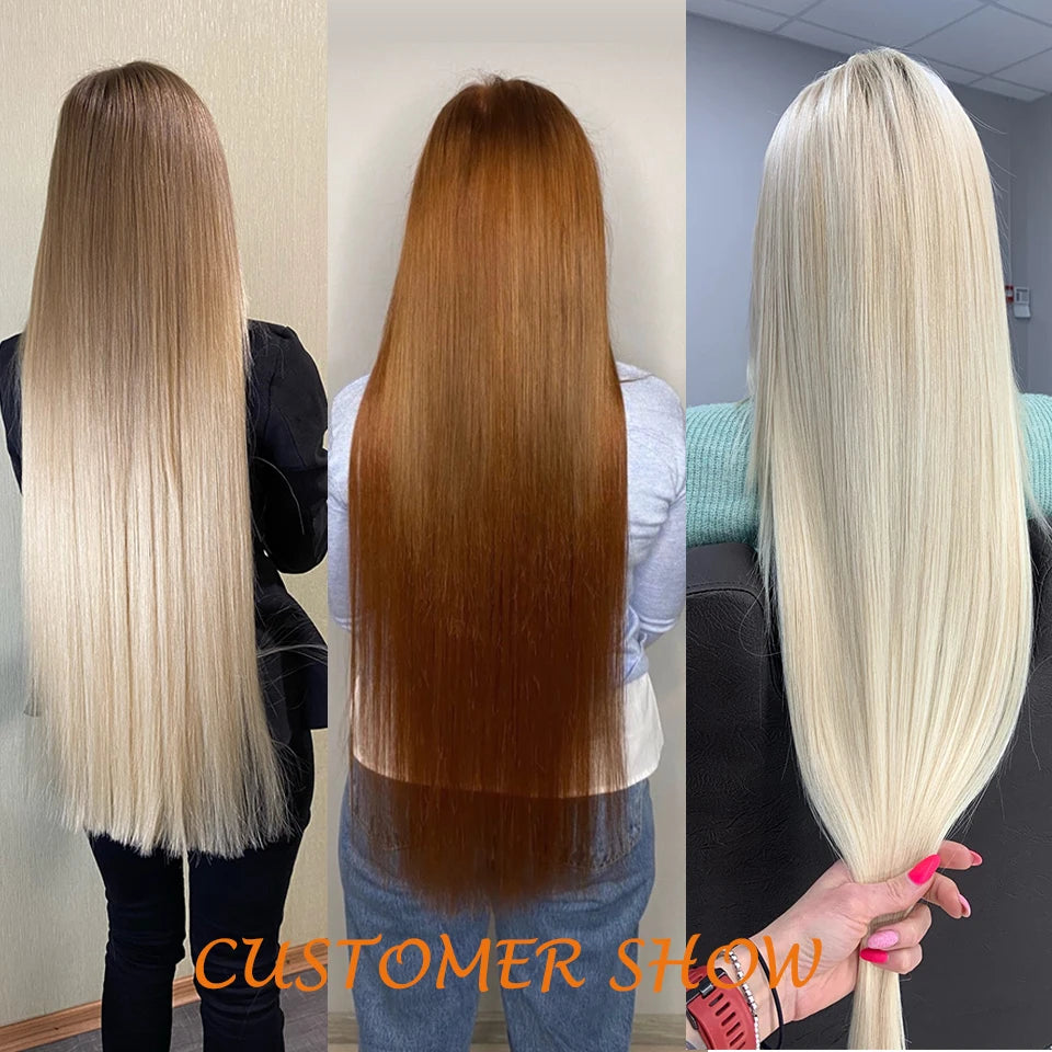 Straight Hair Bundles Extensions Smooth Ombre Hair Weaving 36Inch Super Long Synthetic Straight Hair Bundles Full to End