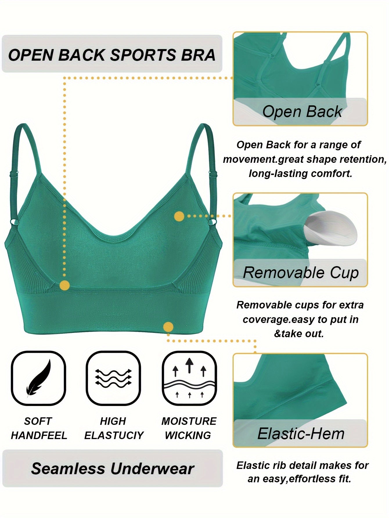 ComfyFit Solid Ribbed Sports Bra - Sports Bras for Women, Breathable Workout Fitness Intimates, Lingerie and Underwear with Superior Comfort and Support