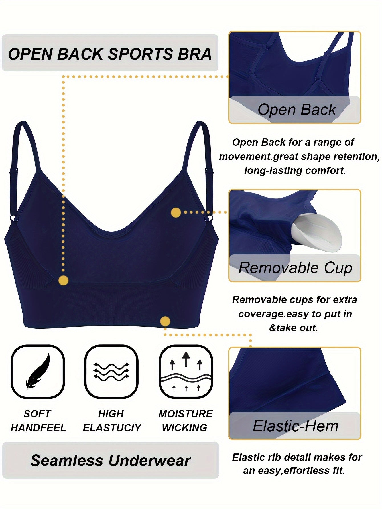 ComfyFit Solid Ribbed Sports Bra - Sports Bras for Women, Breathable Workout Fitness Intimates, Lingerie and Underwear with Superior Comfort and Support