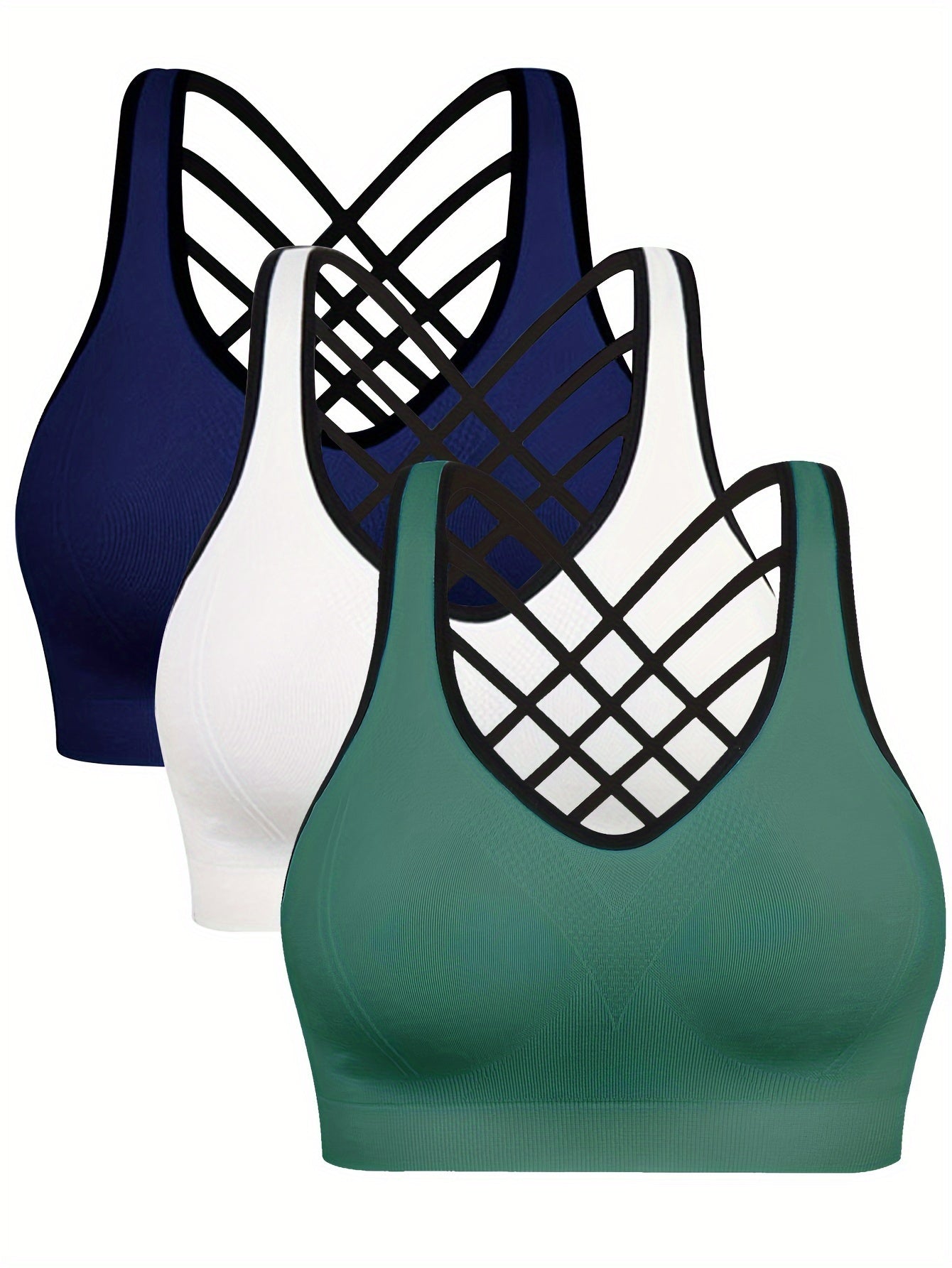 3pcs Criss Cross Back Sports Bras, Comfy & Breathable versatile Fitness Tank Bra, Women's Lingerie & Underwear
