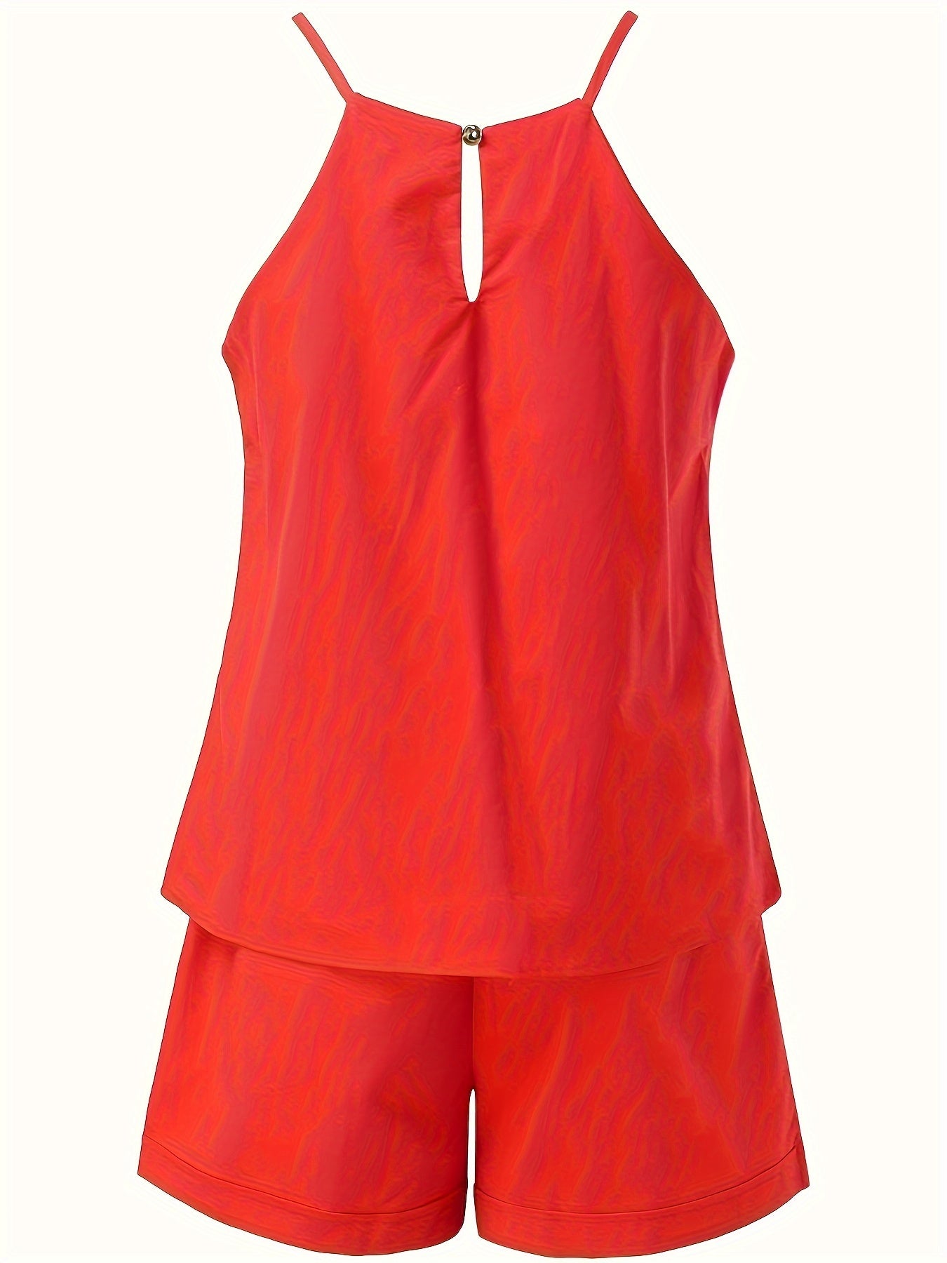 Sleeveless Two-piece Set - Solid Casual Outfits, Pocket Shorts & Top - Women's Clothing