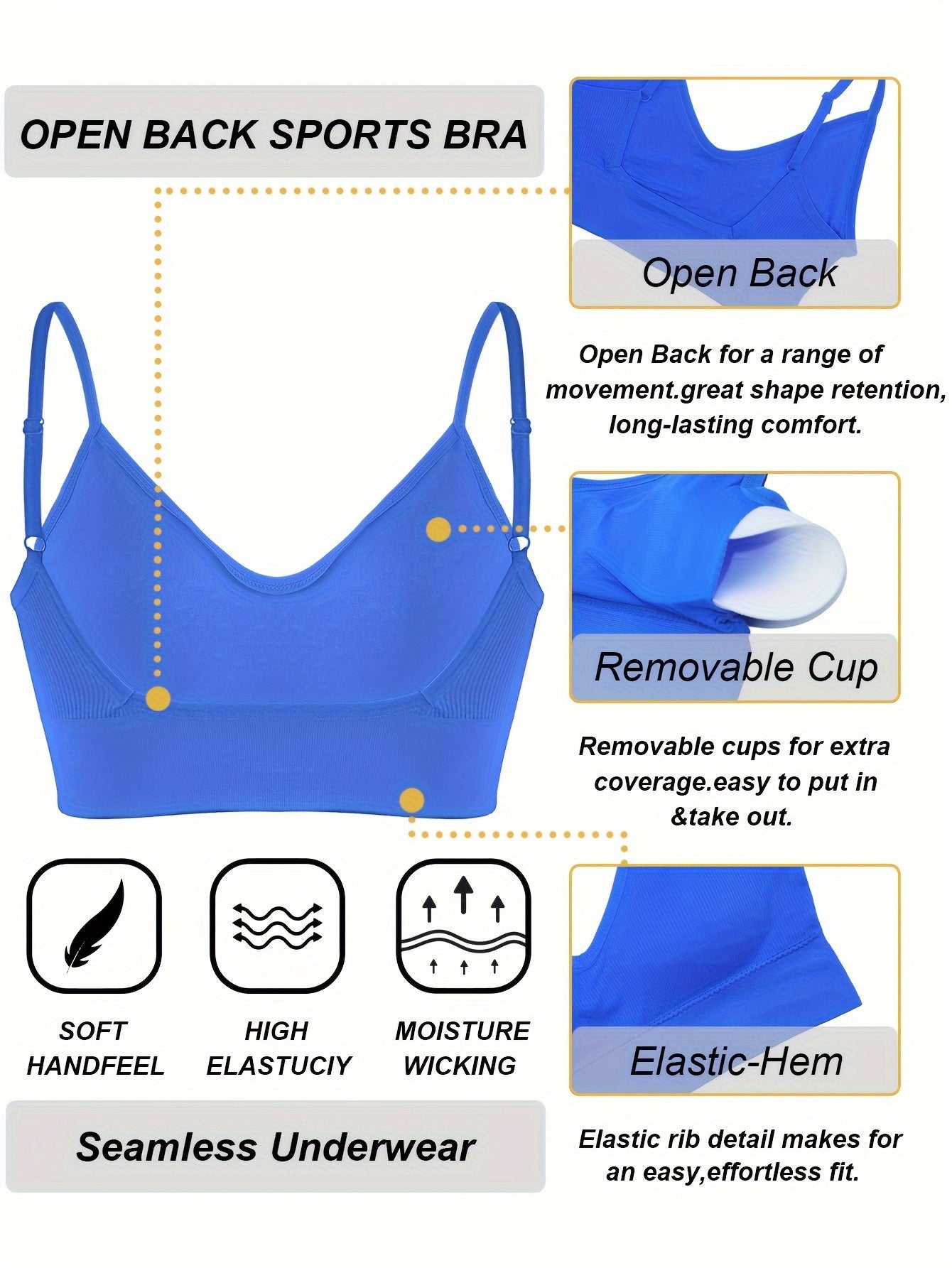 ComfyFit Solid Ribbed Sports Bra - Sports Bras for Women, Breathable Workout Fitness Intimates, Lingerie and Underwear with Superior Comfort and Support