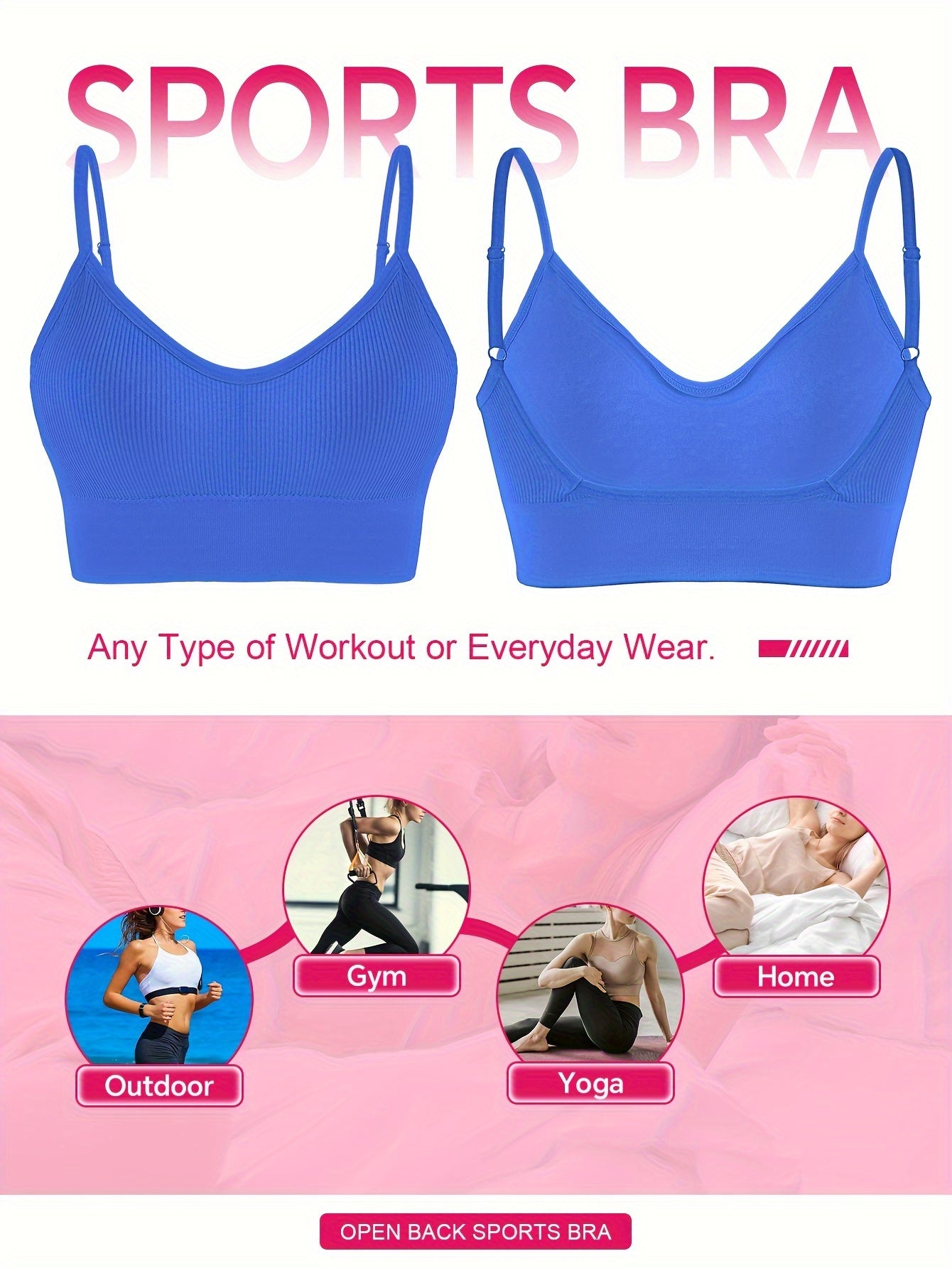 ComfyFit Solid Ribbed Sports Bra - Sports Bras for Women, Breathable Workout Fitness Intimates, Lingerie and Underwear with Superior Comfort and Support