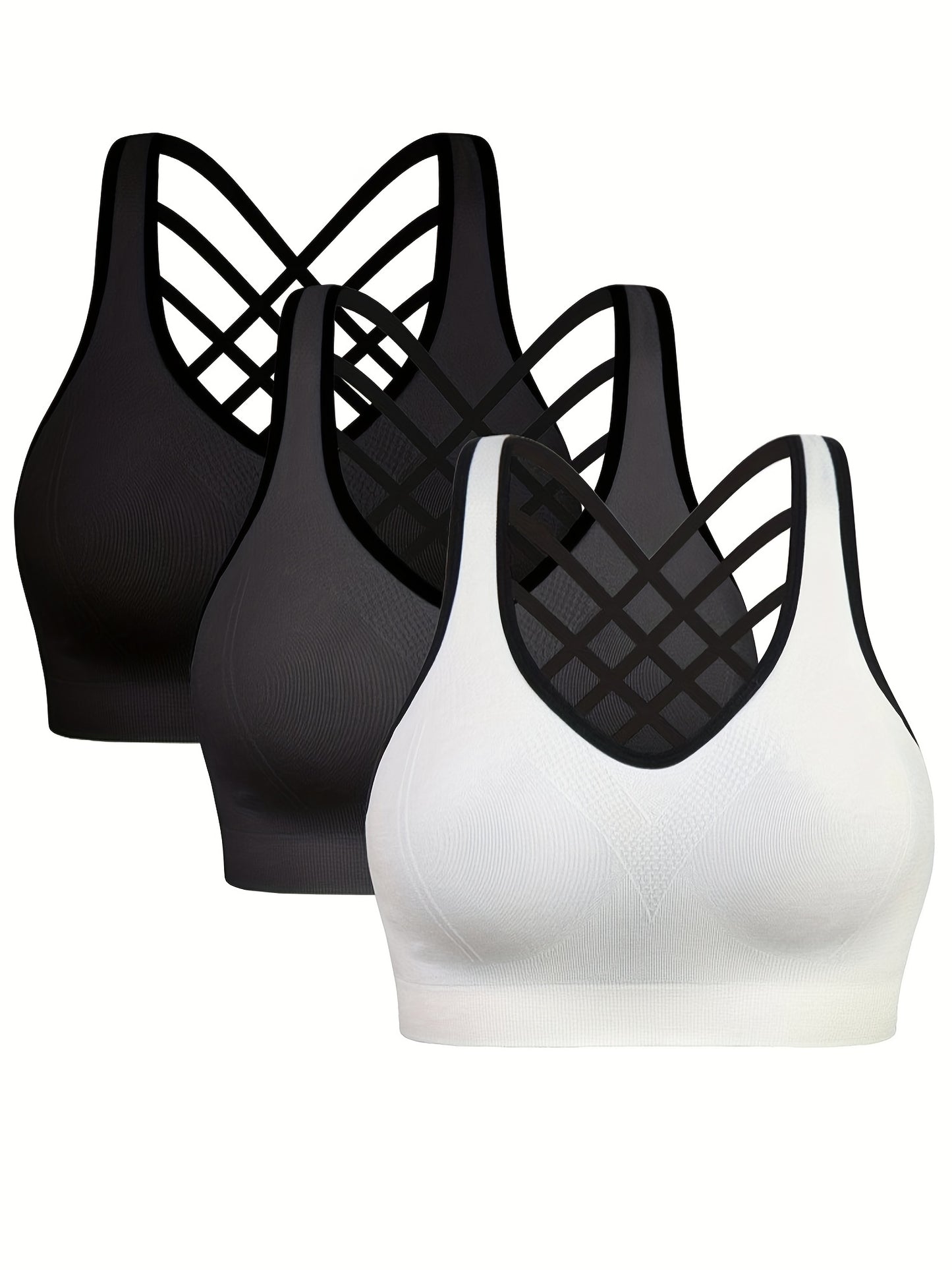 3pcs Criss Cross Back Sports Bras, Comfy & Breathable versatile Fitness Tank Bra, Women's Lingerie & Underwear