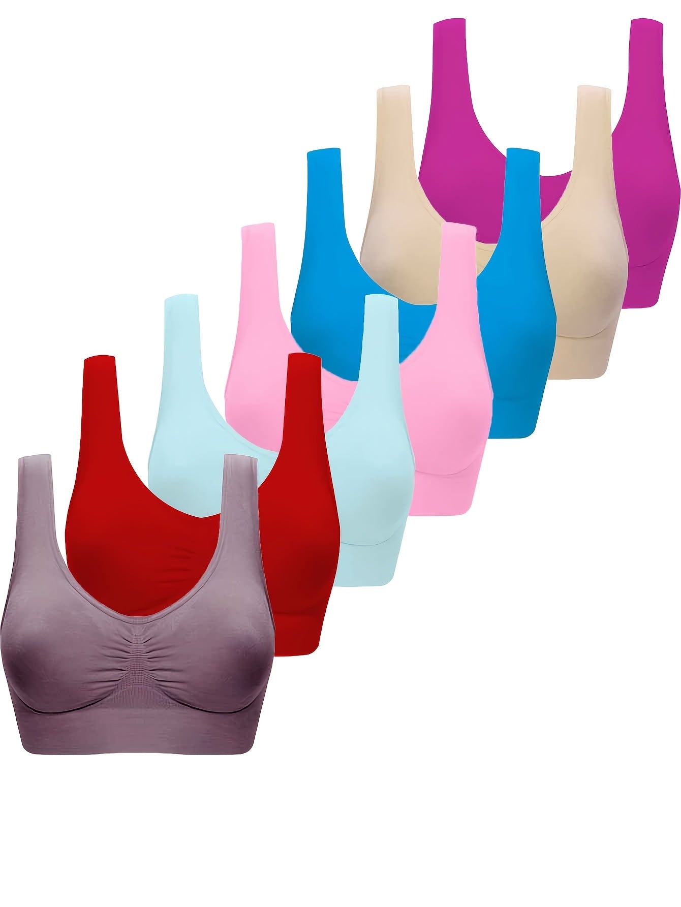 7pcs Women's Sports Bras - Comfy, Breathable Nylon & Elastane Blend, Wireless Design for Running & Workouts, Machine Washable