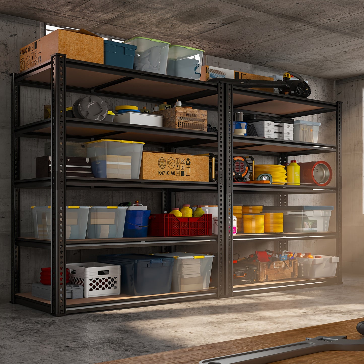 Heavy Duty 5-Tier Metal Garage Shelving Unit, 40"W x 72"H x 20"D, Adjustable Storage Shelves with Rolled Edge Design, 2500LBS Capacity, Easy Assembly for Garage, Pantry, Closet, or Office, Garage Accessories