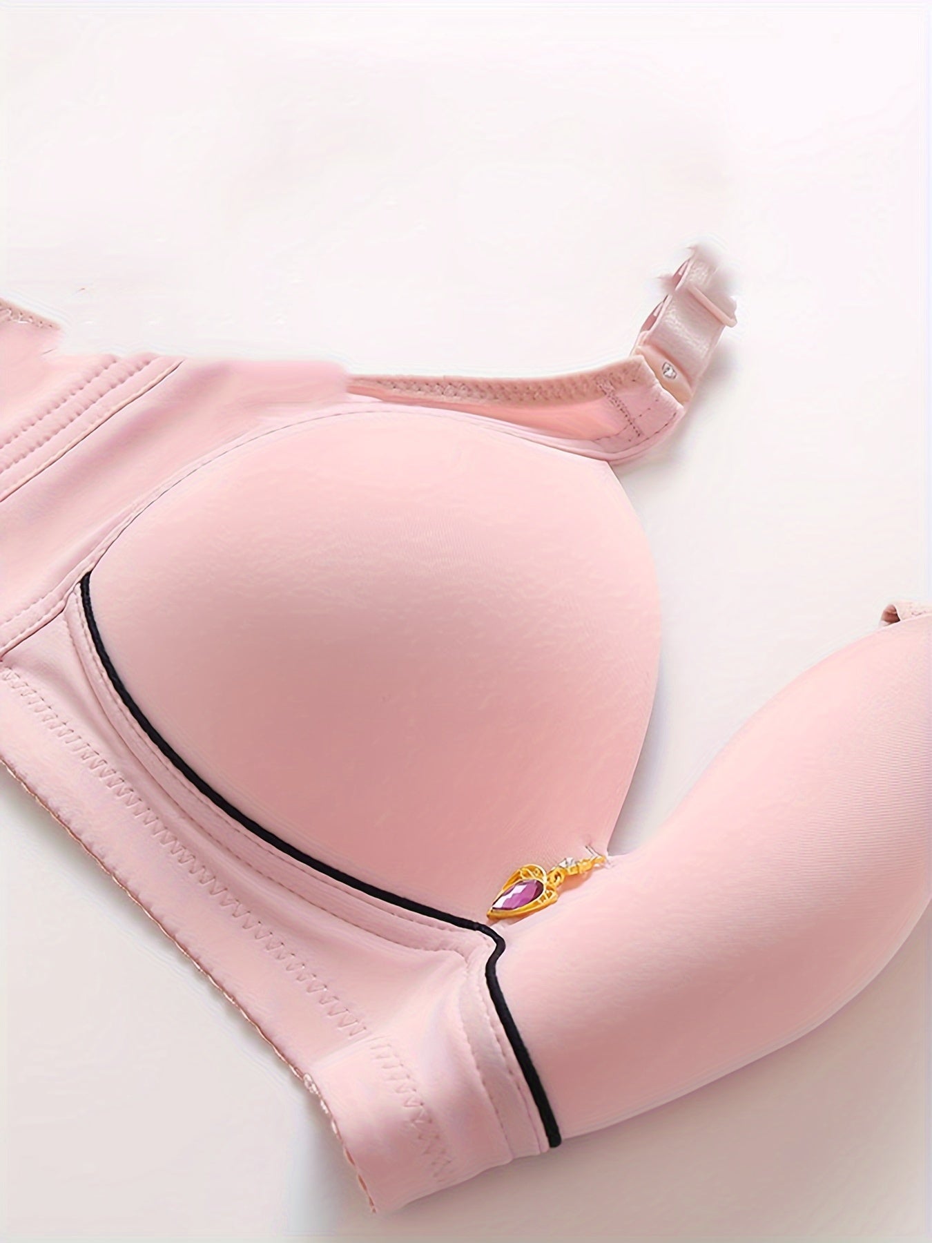 2pcs Elegant Plus Size Push-Up Bras for Women - Comfortable, Breathable Nylon with Rhinestone Detail, No Underwire, Machine Washable