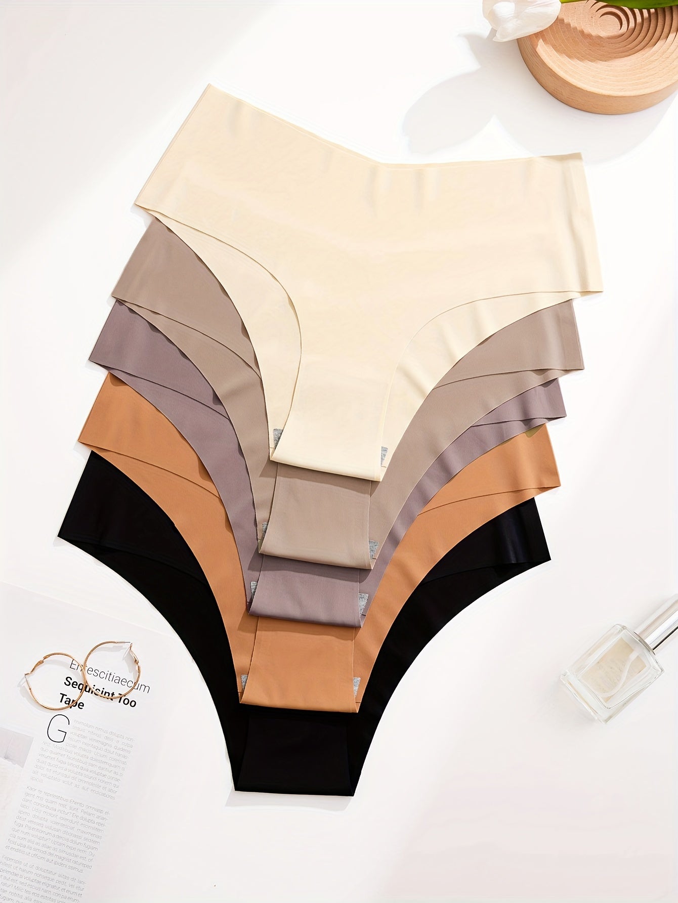5pcs Women's Seamless Mid-Rise Hipster Panties - Comfortable, Breathable Nylon Blend, Assorted Colors (Brown, Purple, Dark Brown, Light Brown, Beige) | Smooth Finish, Minimalist