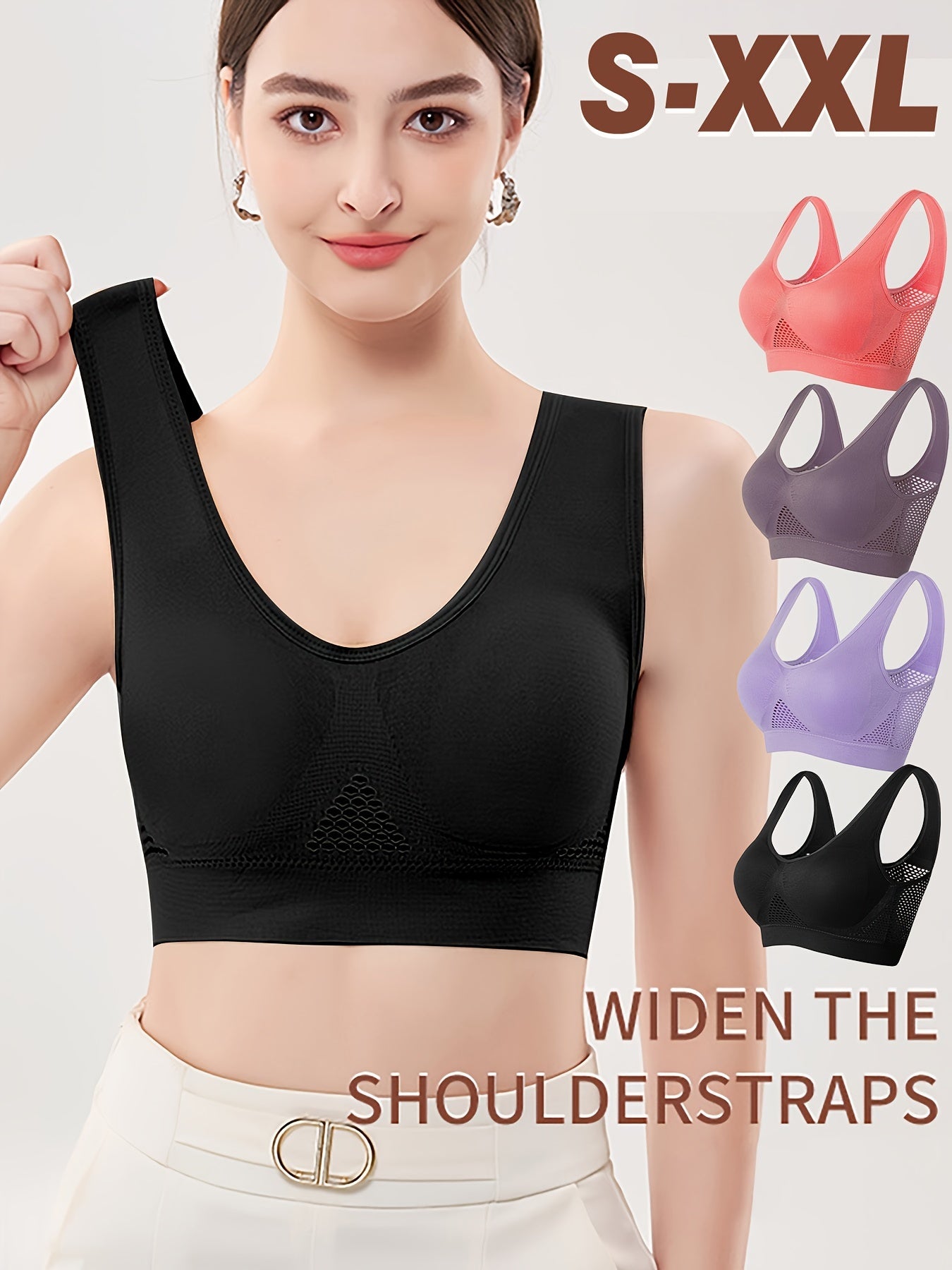 4 Pcs Seamless Push-Up Sports Bras for Women – Breathable Mesh Design, Wireless Comfort – Ideal for Yoga, Gym & Running Activewear