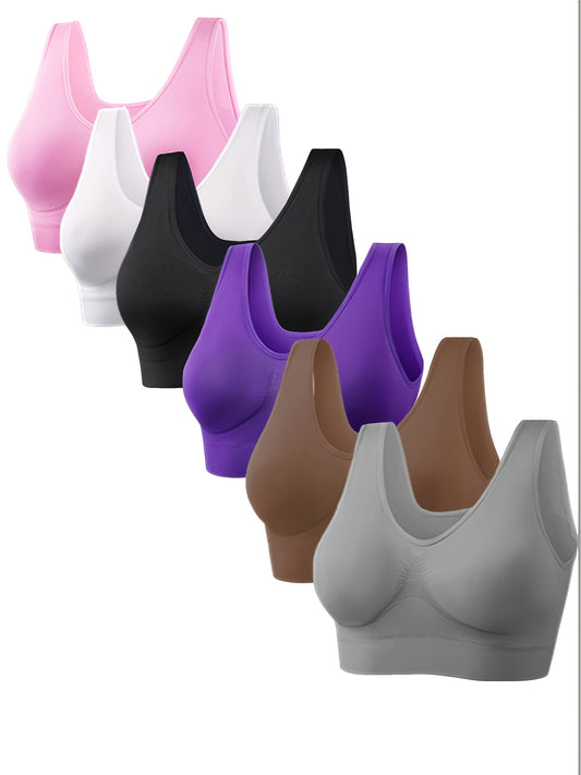 Plus Size Seamless Wire-Free 6pcs Sports Bras for Women - Backless Racerback Design for Running & Yoga