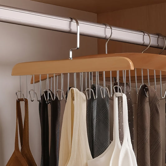 3-Pack Wood Bra Hanger with 8 Hooks - Space-Saving Closet Organizer for 24 Bras, Tank Tops, Camisoles, Swimsuits, and Strappy Dresses - 360° Rotating, Easy Storage, and Perfect for Dorm and Apartment