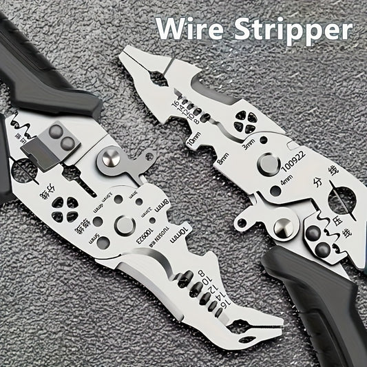 Industrial-Grade Multi-Function Wire Stripper with Non-Slip Grip - Copper Cutting, Crimping & Stripping Pliers for Electricians
